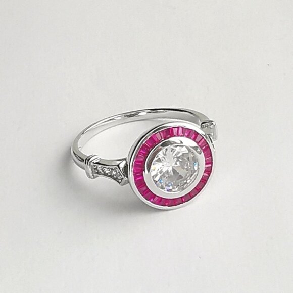 Art Deco White Sapphire and Ruby Ring in Sterling Silver engagement size 6 - Picture 7 of 12